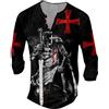 MaroYanYML Cavalieri Templari T-Shirt con Stampa 3D T-Shirt Henley Vintage da Uomo Manica Lunga Top Casual con Scollo a V Pullover Streetwear