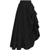 SCARLET DARKNESS Maxi gonna da donna steampunk elastica a vita alta gonna a balze regolabile a doppio strato, Nero , M