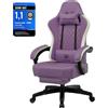 GTPLAYER: poltrona da gaming, poltrona ergonomica da gaming, sedia da scrivania in Pelle finta, cuscino sedile a molle, braccioli collegati e poggiapiedi, portata 150 kg, viola
