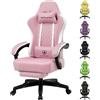GTPLAYER: poltrona da gaming, poltrona ergonomica da gaming, sedia da scrivania in ecopelle, cuscino sedile a molle, braccioli collegati e poggiapiedi, portata 150 kg, ROSA