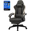 GTPLAYER: poltrona da gaming, poltrona ergonomica da gaming, sedia da scrivania in Pelle finta, cuscino sedile a molle, braccioli collegati e poggiapiedi, portata 150 kg, GRIGIA