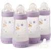 MAM Biberon anti-coliche Easy Start | Confezione da 4 (4 x 260 ml) | Biberon autosterilizzante | Tettarelle MAM a flusso medio misura 2 + 1 tettarella a flusso rapido misura 3 | rosa (vari disegni)