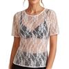 Avidlove Sexy Top da Donna in Pizzo Camicetta Estiva a Maniche Corte Top Elegante Camicia Floreale Scollo Rotondo T-Shirt Trasparente Outfit Nero M