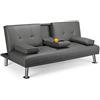 Yaheetech Divano Letto con 2 Cuscini Mobile in Ecopelle Divano Convertibile in Letto Arredamento Pieghevole 3 in 1 con Supporto Centrale Porta Bicchieri 167 × 81,5 × 75 cm da Soggiorno Grigio