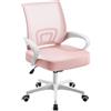 Yaheetech Sedia da Ufficio Scrivania Ergonomica a Rotelle Girevole Reclinabile Imbottita in Rete Traspirante con Braccioli Altezza Regolabile Portata 136 kg Rosa