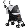 PawHut Passeggino per Cani di Taglia Piccola Pieghevole con Guinzagli, Borsa Portaoggetti e Portabicchieri, Passeggino per Animali con Finestre in Rete, 76x44x103 cm, Nero e Grigio Chiaro