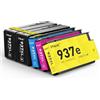 INK4U Cartucce 937e Multipack (con Chip, Confezione da 5) Compatibile per HP 937 937XL Compatibili con Officejet Pro 9110b, 9120b, 9130b, 9720, 9730 (937e Nero x 2, Ciano, Magenta, Giallo)