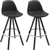 WOLTU Sgabelli Bar Set di 2, Sedia Alta con Schienale e Poggiapiedi per Isola Cucina, Pub, Sala da Pranzo, in Gambe Legno, PU, Nero+Nero