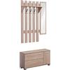 HOMCOM Set Arredo Guardaroba 3 in 1 con Specchio e Scarpiera da Ingresso Pannello Truciolare 90 x 21.5 x 116cm Quercia