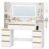 HEXCELEN 135cm Toeletta Trucco con Specchio, Toeletta con LED e Prese, Grande Tavolo da Trucco con Supporto per Asciugacapelli, 8 Cassetti e Ripiani Aperti, Moderno, Bianco-Oro