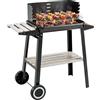 Outsunny Griglia a Carbone Barbecue BBQ Carrello Grill per Picnic con Ruote da Balcone Giardino in Ferro e Legno 83 × 37 × 87 cm Nero