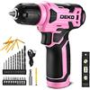 DEKOPRO Trapano Avvitatore Batteria 42 accessori - DEKO PRO Trapano Avvitatore Rosa con 10 mm Mandrino,Luce LED,Cavo di Ricarica Tipo C,8 V Trapano Elettrico per Forare e Serrare/Allentare Viti