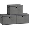 SONGMICS Scatole Portaoggetti con Coperchio, Set di 3 Contenitori in Tessuto, Pannelli Interni in PP Inodori, Pieghevoli e Impilabili, Maniglie, 43 x 30 x 30 cm, Grigio Ardesia RFB545GN01