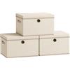 SONGMICS Scatole Portaoggetti con Coperchio, Set di 3 Contenitori in Tessuto, Pannelli Interni in PP Inodori, Pieghevoli e Impilabili, Maniglie, 43 x 30 x 30 cm, Beige Cappuccino RFB545LH01