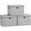 SONGMICS Scatole Portaoggetti con Coperchio, Set di 3 Contenitori in Tessuto, Pannelli Interni in PP Inodori, Pieghevoli e Impilabili, Maniglie, 43 x 30 x 30 cm, Grigio Tortora RFB545GD01