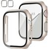 JZK Starlight - Confezione da 2 custodie con pellicola protettiva in vetro temperato per Apple Watch Series 6/5/4/SE 40 mm, copertura completa, copertura rigida in policarbonato ultra sottile per