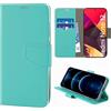 N NEWTOP Cover Compatibile con REDMI NOTE 12 4G, HQ Lateral Custodia Libro Flip Chiusura Magnetica Portafoglio Simil Pelle Stand Protezione Completa Case TPU Anti Urto (Turchese)