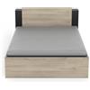 Demeyere Letto 140 x 190/200 con Contenitore Industriale 2 Cassetti 2 Nicchie, Colore Nero Opaco e Rovere Chiaro, 144.7 x 227 x 87.7 cm