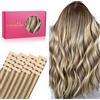 WENNALIFE Extension Capelli Veri Biadesivo, 20pz 25cm 30g Castano Cenere con Riflessi Biondo Oro Extension Biadesive Capelli Veri Lisci Remy Tape in Hair Extensions Capelli Setosi