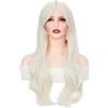 Luxiremi Parrucca lunga biondo chiaro con frangia, 71 cm, capelli sintetici, mossi, ricci, per donne, cosplay, feste, carnevale