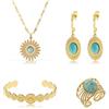 Made by Nami Parure Gioielli Donna 4 Pezzi Acciaio Inossidabile Dorato Boho - Collana Bracciale Orecchini Anello con Turchese