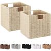 Vagusicc Cestini portaoggetti in vimini, set di 2 cestini cubici pieghevoli in corda di carta intrecciata a mano, 28 cm, quadrati, per scaffali e dispense, colore: beige