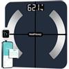 Healthkeep Bilancia Intelligente Impedenziometrica Bluetooth con App, Bilancia Digitale Smart per Grasso Corporeo, BMI, Peso, Massa Muscolare, Acqua Corporea, Proteine, Metabolismo Basale (BMR) - Nero