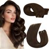 Moresoo Extension Capelli Veri Tessitura Marrone Cioccolato Lisci Extension Tessitura Capelli Veri Marrone Scuro Invisibile 40 cm Uso Quotidiano #4 100g