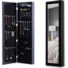 HOMCOM - Armadio Portagioielli da Parete con Specchio in Legno MDF, Nero,37x9.5x121cm