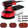 DEKOPRO 300W Levigatrice Orbitale - 6 velocità variabile 14000RPM Levigatrice Rotorbitale, 125mm strumento di levigatura manuale con 3 pennelli (rosso)