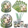 Aitsite Set di 100 piatti per feste di compleanno, per 20 ospiti, dinosauri di compleanno, piatti usa e getta, bicchieri di carta, tovaglioli, cannucce, decorazioni per feste