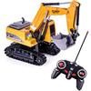 Highttoy Escavatore Radiocomandato per Bambini,Escavatore Ruspa Trattore Camion Giocattolo Bambino 3 4 5 6 7 8 Anni Regalo, Ruspa Telecomandato 6 Canali Scala 1:24 con LED e Suono