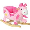 HOMCOM Cavallo a Dondolo con 32 Canzoni, Unicorno a Dondolo in Peluche con Base in Legno e Cintura di Sicurezza per Bambini da 18-36 Mesi, Rosa