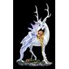Elfi Figura Dorme Su Bianco Cervi - Fantasy Elfa Fata Del Bosco Cervo Dekostatue