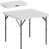 Outsunny Tavolo da Campeggio Pieghevole con 2 Altezze Regolabili, Tavolino da Giardino Portatile in HDPE e Metallo, 86x86x74 cm, Bianco