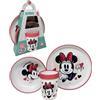 CARTOON Set pappa Minnie Disney 3 pezzi piatto piano piatto fondo bicchiere stoviglie in plastica riutilizzabile con sistema antiscivolo per bambini