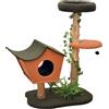 fudajo Tiragraffi Fudajo con decorazione vegetale 114 cm, tiragraffi per gatti con pelliccia di orsetto e legno di pero, casetta per gatti con palline da gioco, mobili per gatti con piattaforme