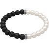 Kuzzoi Buddha - Bracciale da uomo in pietra lavica e perle sintetiche (8 mm) con elementi in argento sterling 925 ossidato, lunghezza 19-23 cm, 19 cm, Argento sterling Gomma Pietra, Pietra lavica