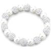 COOLSTEELANDBEYOND Bracciale Elastico con Perle Bianche e Sfera in Strass per Donna, Elegante con Perline, Gioiello da Festa o Matrimonio