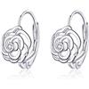 Qings Orecchini a forma di fiore rosa scintillante in argento sterling 925 con zirconia cubica incastonata come regalo per donne e ragazze, zirconia cubica platino, Zirconia cubica platino