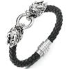 COOLSTEELANDBEYOND Drago Pelle Bracciale, Uomo Donna Acciaio Inossidabile Intrecciata Pelle Bracciale Avvolgere con Due Drago Testa e Anello