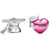 PHCLASY 2026 - Ciondoli a forma di cappello di laurea rosa, compatibile con braccialetti e ciondoli a forma di cuore, da donna