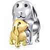 CRISNATA Cucciolo Cane Mamma e Baby Charms con 2 Tone Oro Placcato, si adatta Pandora First Mothers Day Bracciale, 925 Sterling Silver Madre Amore Bambino Paternità Perline