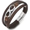 COOLSTEELANDBEYOND Uomo Donna Infinito Amore Eterno Numero 8 Tre Filoni Marrone Intrecciata Bracciale di Cuoio, Braccialetto Pellei
