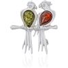 AMBEDORA Spilla da Donna in Argento, Pappagalli con Ambra, Argento Sterling Lucido, Ambra Baltica in Due Colori