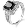 DCFSHEE Anelli di fidanzamento da donna con cristalli a taglio quadrato, onice nero, zirconia cubica, placcati argento, per feste di matrimonio, cocktail, gioielli classici (taglia US 7)