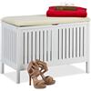 Relaxdays Cassapanca, Panca Contenitore con Seduta Imbottita, 80 L, Design Rustico, Portaoggetti, 56 x 78 x 39, Bianco