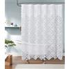 LinenZone - Tenda da doccia in tessuto di pizzo extra lunga 183 x 213 cm, con mantovana attaccata, stile moderno, perfetta per decorazioni rustiche o country (bianco)