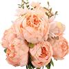 Duovlo Mazzi di peonie artificiali in seta, decorazione per matrimoni, casa, confezione da 1 (arancione primaverile-rosa)