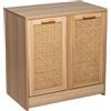 DRW Mobile porta abiti sporco in legno MDF e rattan naturale 66 x 40 x 68 cm